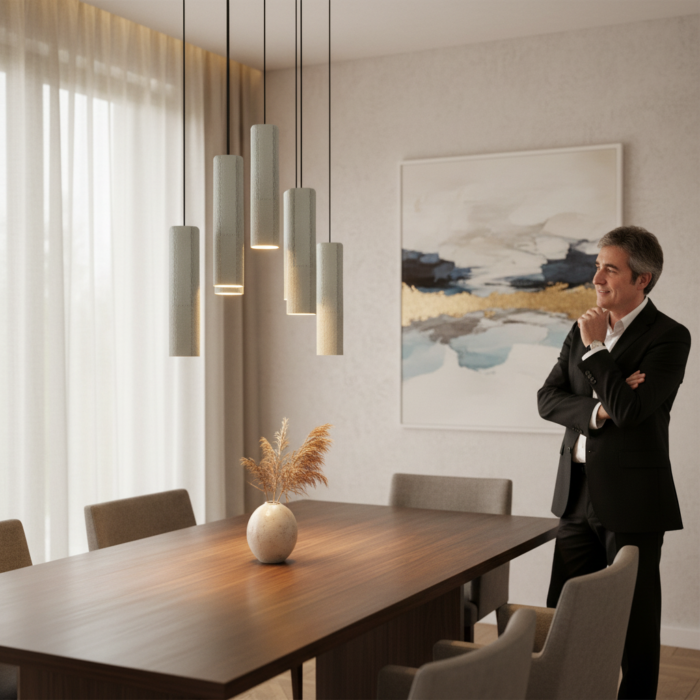 Lustre Pendente Para Sala Pé direito Duplo SP-Focus Marfim Lustre Pendente Para Sala Pé direito Duplo SP-Focus Marfim