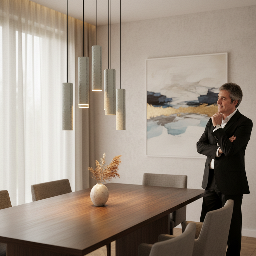 Lustre Pendente Para Sala Pé direito Duplo SP-Focus Marfim