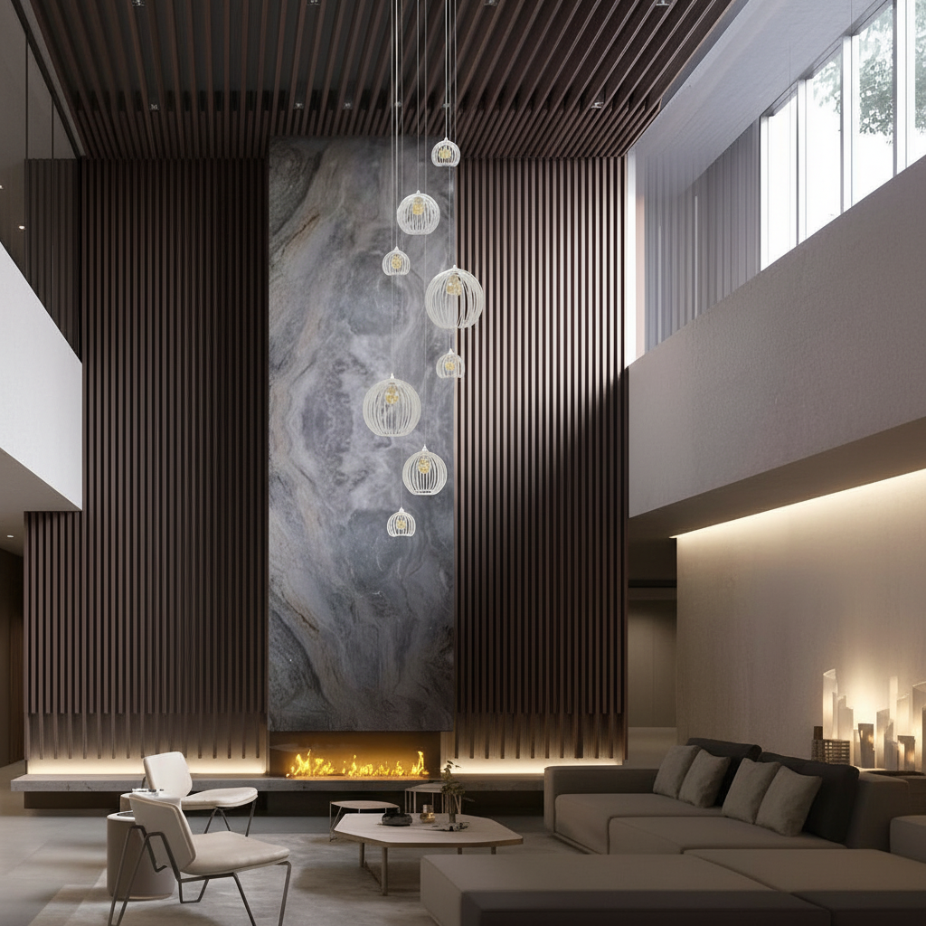 Lustre Mix Cnidário Ac. Cristal para pé direito alto