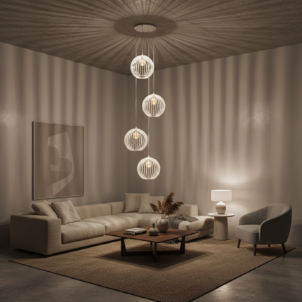 Lustre Quatro Cnidário Ac. Cristal para pé direito alto - Imagem 5