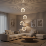 Lustre Quatro Cnidário Ac. Cristal para pé direito alto