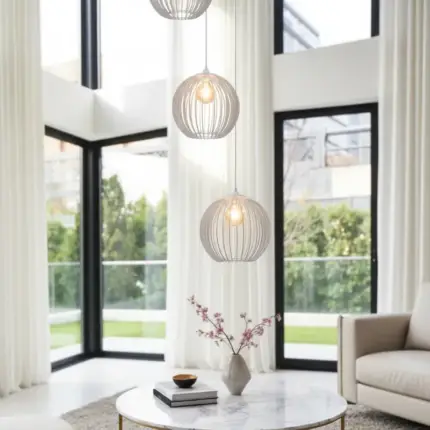 Lustre Trio Cnidário Ac. Cristal para pé direito alto