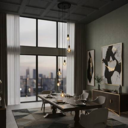 Lustre para sala Pratic 6 lâmpadas dourado pé direito alto - Imagem 5