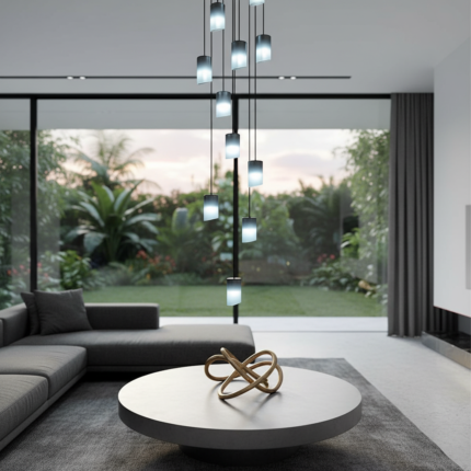 Lustre para sala Cúpula Fumê 10 lâmpadas pé direito alto