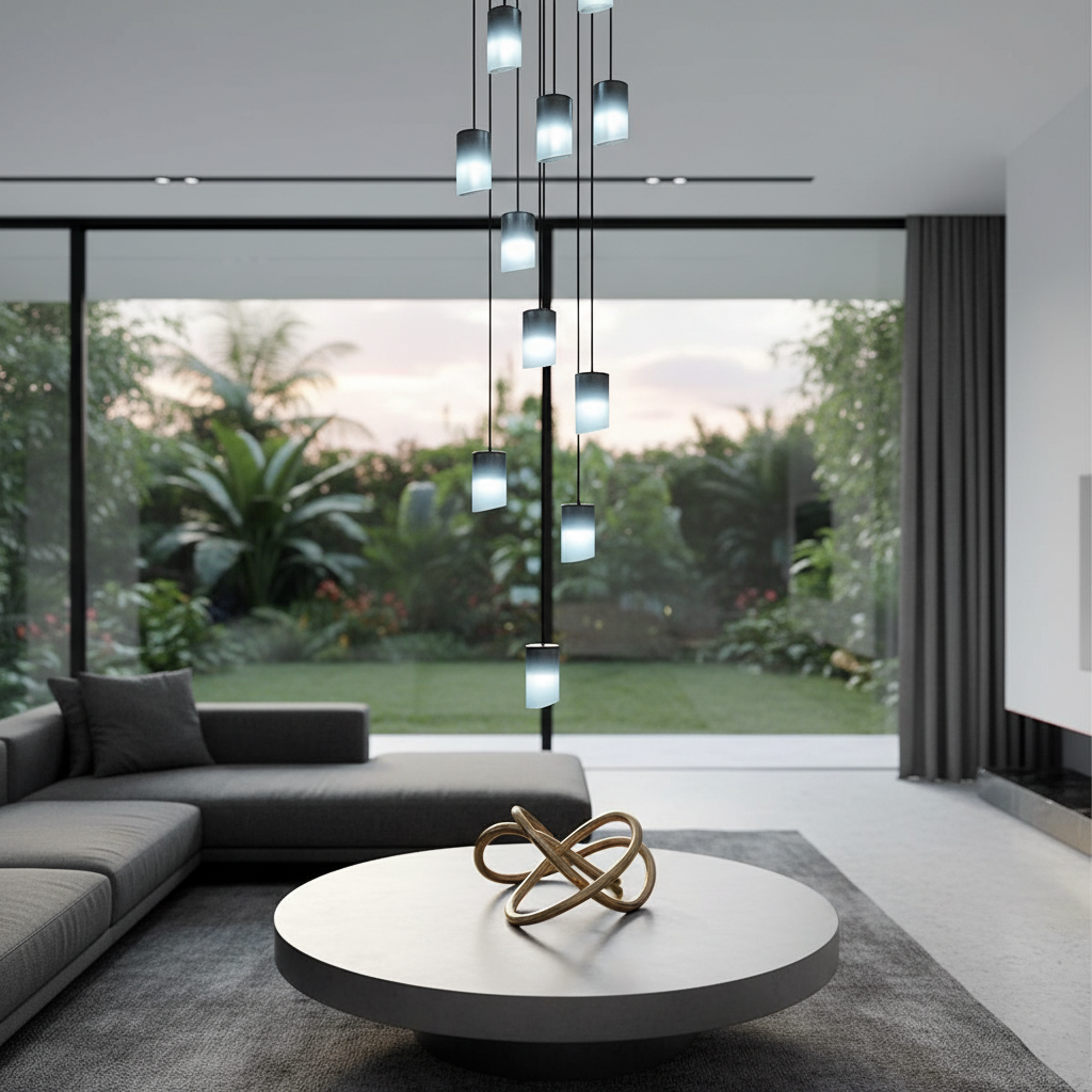 Lustre para sala Cúpula Fumê 10 lâmpadas pé direito alto