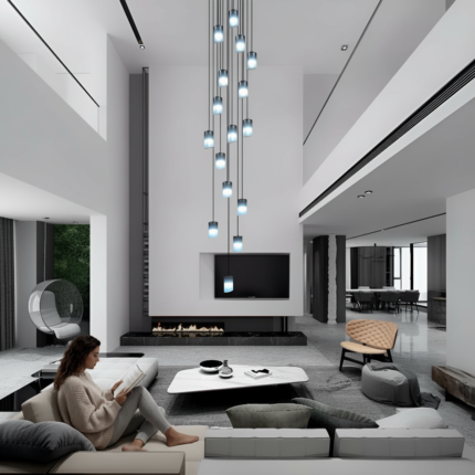 Lustre para sala Cúpula Fumê 16 lâmpadas pé direito alto - Imagem 2