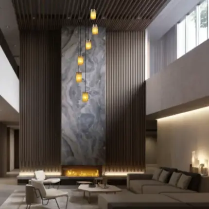 Lustre para sala Cúpula Fumê 6 lâmpadas pé direito alto - Imagem 8