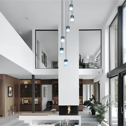 Lustre para sala Cúpula Fumê 6 lâmpadas pé direito alto - Imagem 7