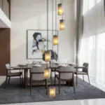 Lustre para sala Cúpula Fumê 6 lâmpadas pé direito alto