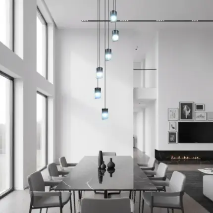 Lustre para sala Cúpula Fumê 6 lâmpadas pé direito alto - Imagem 5