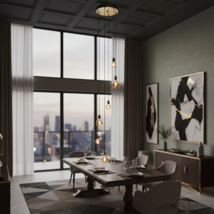 Lustre para sala Pratic 6 lâmpadas dourado pé direito alto - Imagem 7