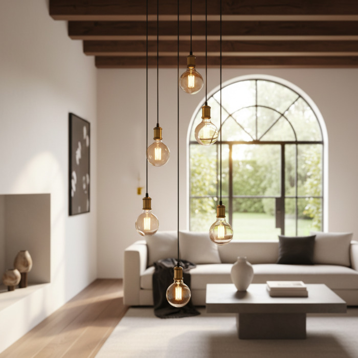 Lustre para sala Pratic 6 lâmpadas dourado pé direito alto Lustre para sala Pratic 6 lâmpadas dourado pé direito alto