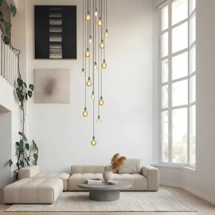 Lustre para sala Pratic 16 lâmpadas dourado pé direito alto(30) Lustre para sala Pratic 16 lâmpadas dourado pé direito alto