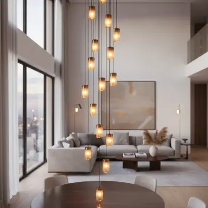 Lustre para sala Cúpula Fumê 10 lâmpadas pé direito alto