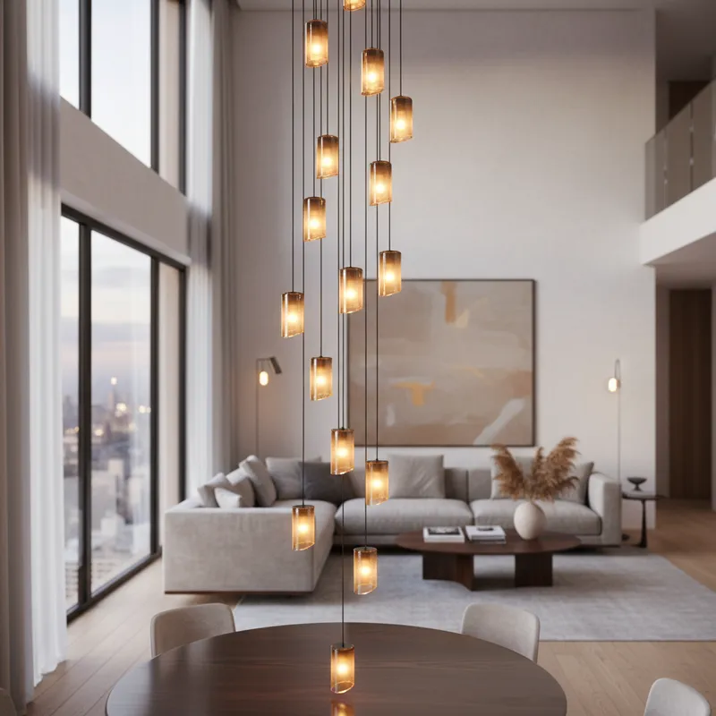 Lustre para sala Cúpula Fumê 10 lâmpadas pé direito alto