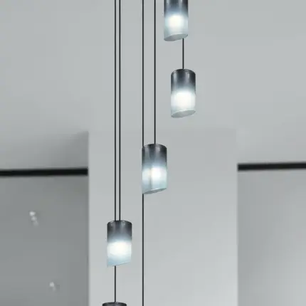 Lustre para sala Cúpula Fumê 6 lâmpadas pé direito alto - Imagem 4