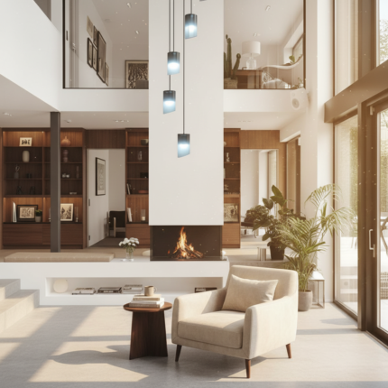 Lustre para sala Cúpula Fumê 6 lâmpadas pé direito alto - Imagem 11