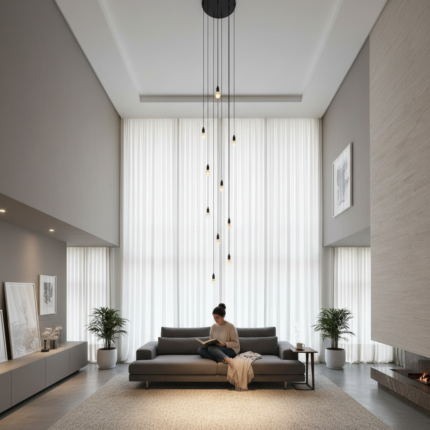 Lustre para sala Pratic 10 lâmpadas Preto pé direito alto - Imagem 2