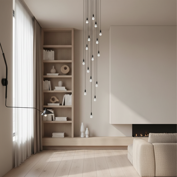 Lustre para sala Pratic 16 lâmpadas Preto pé direito alto Lustre para sala Pratic 16 lâmpadas Preto pé direito alto