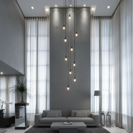 Lustre para sala Pratic 10 lâmpadas Preto pé direito alto