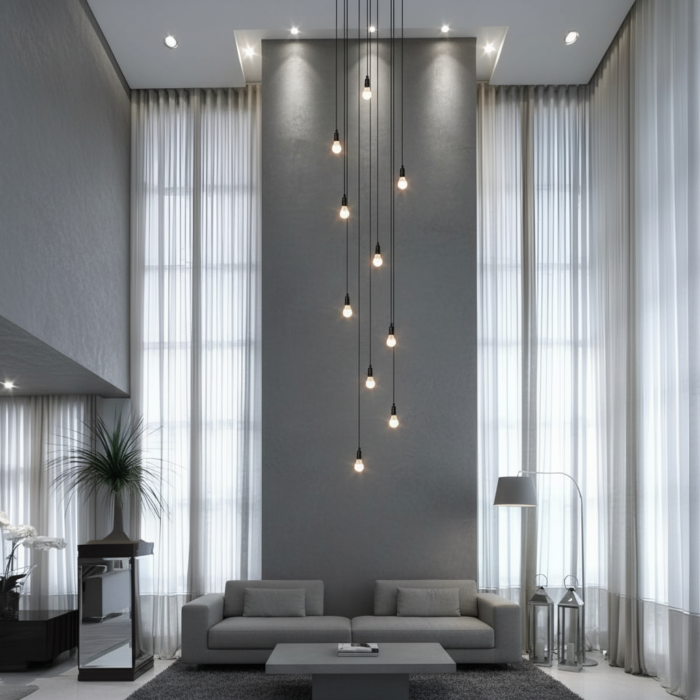 Lustre para sala Pratic 10 lâmpadas Preto pé direito alto